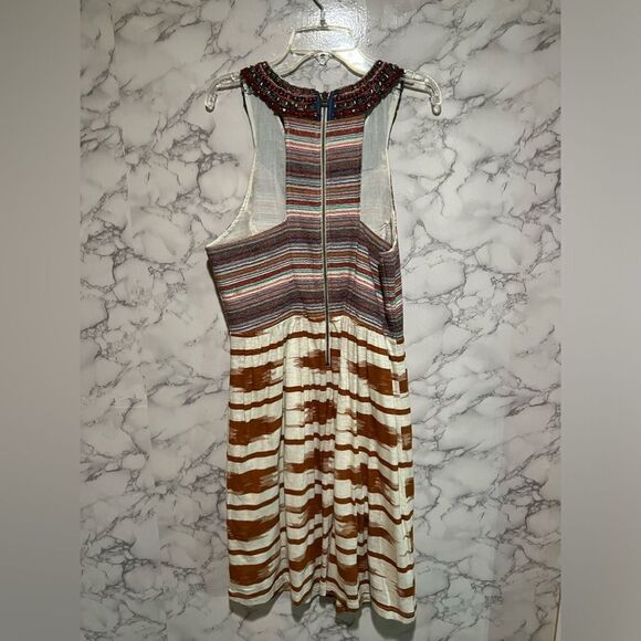 LUCKY BRAND DRESS GRECIAN BEADED COLLAR IKAT KNIT SKIRT STRIPED BODICE T BACK M - Picture 9 of 9